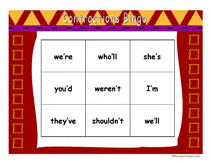 contractions bingo game